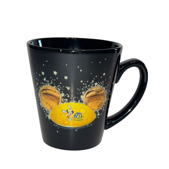 Disneyland Resort 50th Anniversary Black Ceramic Mug With Mickey Mouse & Gold Ac - Picture 1 of 6